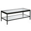 Table basse à plateau en verre de 45 po de large avec tablette inférieure ouverte - Centre de table moderne en métal noirci bronze pour le salon | Cleo-214690365-221877382