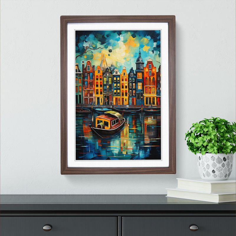 XYZ-FRM-V1223-1787 Amsterdam Abstract No.2 - Single Picture Frame Print on Wood, 46cm H x 34cm W x 2cm D, Walnut