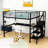 Metal Loft Bed With LED Lighting, Built-In Desk,Staircase, And Wardrobe