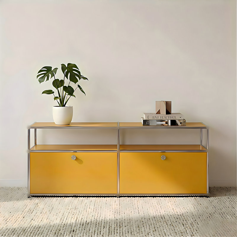 Armoire de rangement moderne en métal blanc, buffet modulaire à 2 portes avec cadre en acier inoxydable, console multifonctionnelle pour le salon, le garage, la cuisine et le bureau personnel