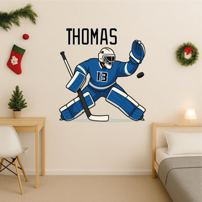 Adhésif décoratif personnalisé hockey - autocollant en vinyle auto-adhésif pour les murs de la maison, décor de hockey pour la chambre des garçons et les aires de loisirs - bon pour le cadeau de Noël