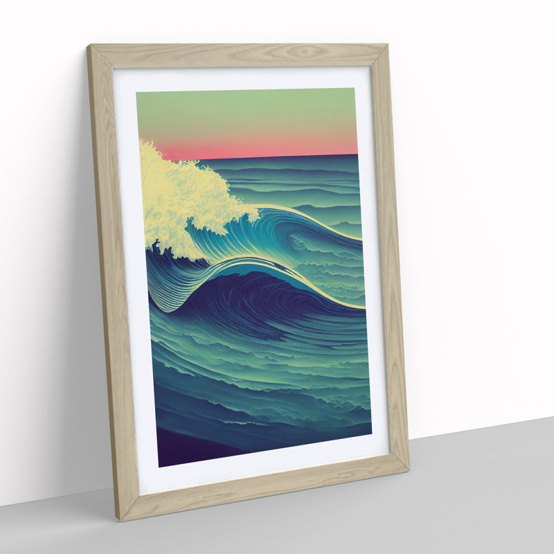 Sunset Ocean Wave No.5 - Framed Print, Oak Framed, 46cm H x 34cm W x 2cm D