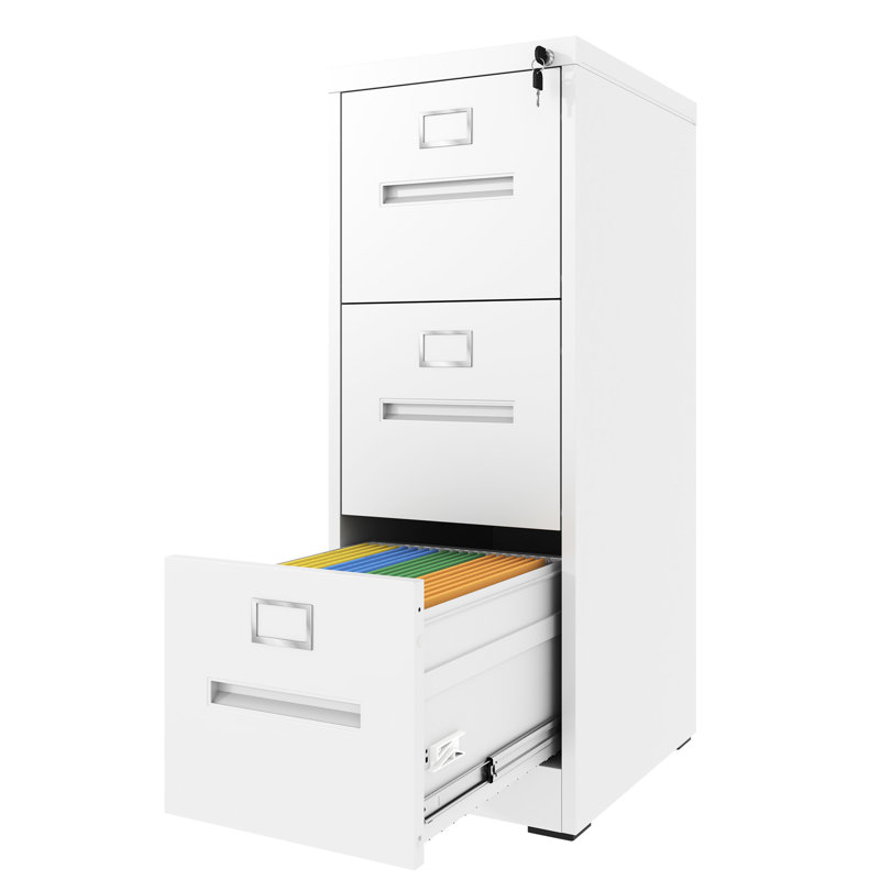 3 Drawer File Cabinet With Lock, Vertical Storage For Office And Home, A4/legal/letter Capacity, Steel Construction, Noiseless Movement, Lock System Mechanism