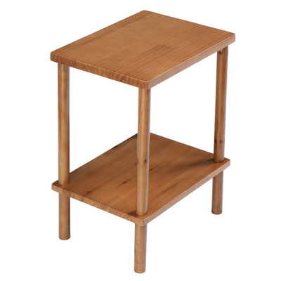 2 Tier Wood End Table, Outdoor Side Table With Storage Shelf, Small Patio Coffee Table, Weather Resistant End Table For Indoor Outdoor Balcony Lawn Pool, Teak Finish