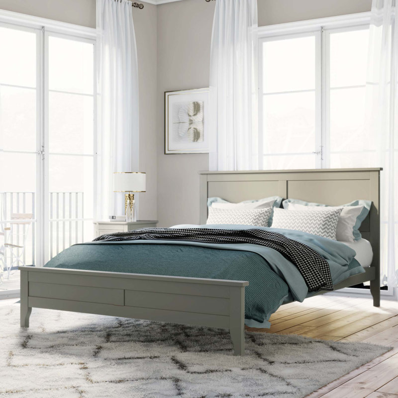 Tramarcus Modern Solid Wood Platform Bed with Headboard, King, Gray