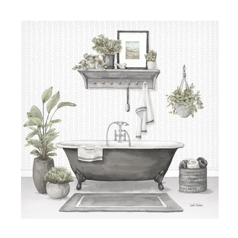 Wrapped Canvas Wall Art - Leslie Trimbach 'Serene Bath II Gray' Wall Art for Living Room, Bedroom, or Office Décor - 18X18