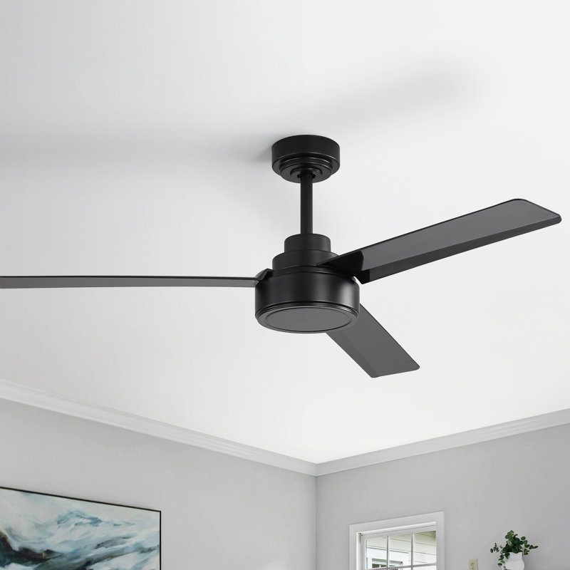 Ventilateur de plafond standard à 3 pales 52 pouces avec télécommande et sans lumière Keilee, Noir mat