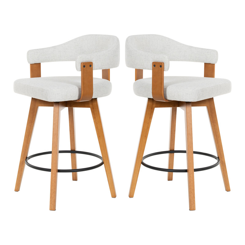 Tabouret de bar pivotant 26 po à hauteur de comptoir, Chêne foncé, Lin beige, 2