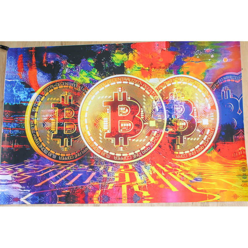 Giant Bitcoin Pop Art Crypto Painting With Neon Colours, 66"x46"