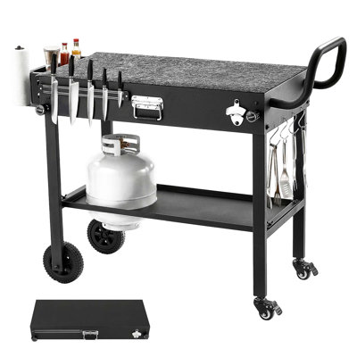 Foldable Outdoor Grill Cart with Large Tabletop, Wheels, and Multiple Storage Options for Efficient BBQ Prep and Cooking