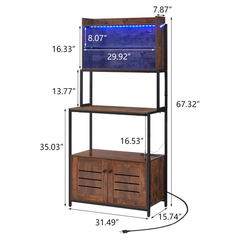 Black Steel 6-Tier Bakers Rack with LED Lights and Power Outlet