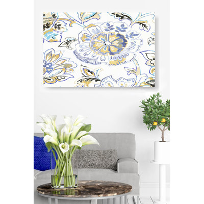 Boho, Ceyton Garden IV, noir, or, bleu, sur blanc, motifs, motifs, bohémien, dessin au trait
