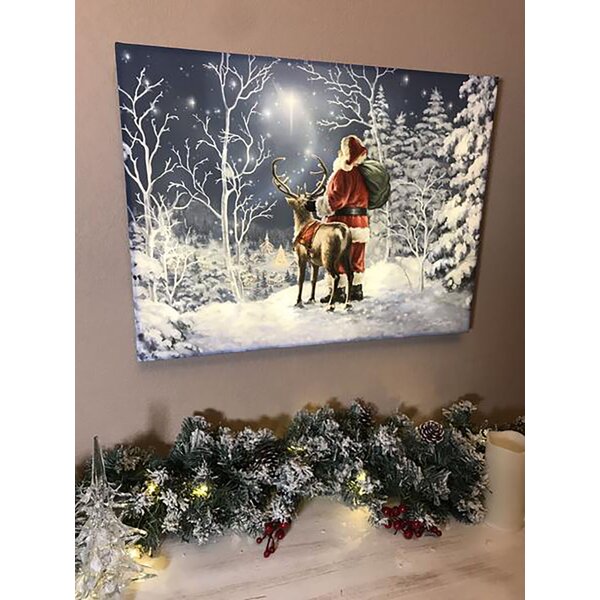 Christmas Canvas Wall Art Framed Wall Decoration Xmas Tree Elk Deer  Reindeer Wall Oil Paintings Snowflake Snow Forest Aesthetic Wall Artwork  Ready to