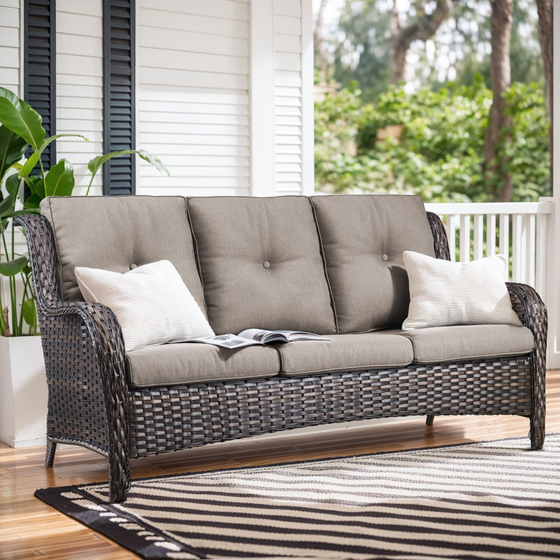 Wendye 6-Piece Wicker Patio Furniture Set With Rattan Chairs, Fire Pit & Sofa, Gray, Brown