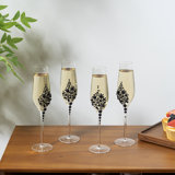 Set of 4 Stemmed Champagne Flutes Glassware with Balck Pearls