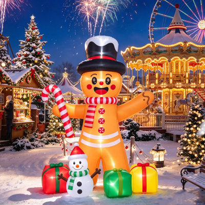 Weather Resistant Freestanding Christmas Gingerbread Inflatable Outdoor Decoration