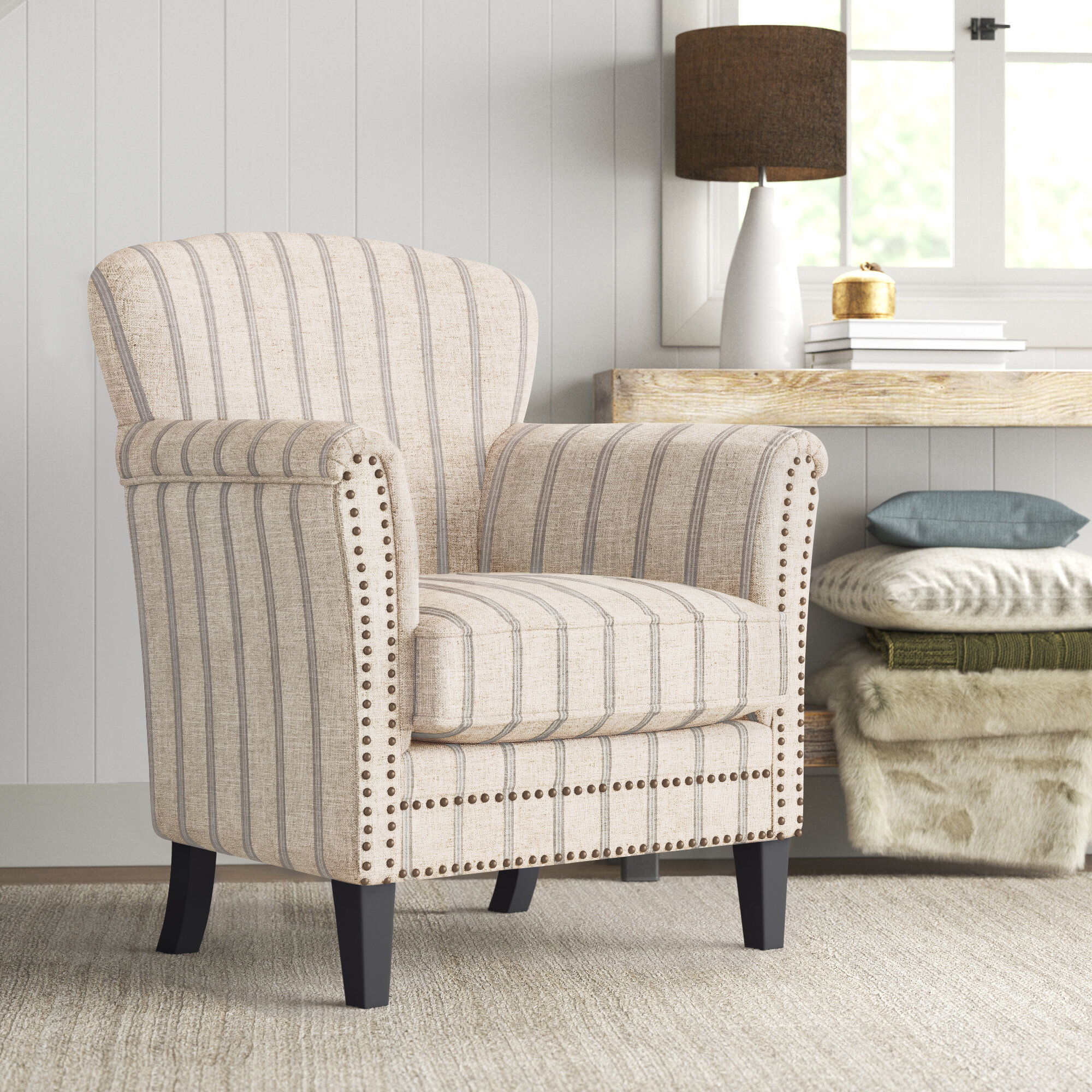 Hertford Upholstered Linen Blend Accent Chair with Wooden Legs and One Pillow Sand & Stable Fabric: Beige Linen Blend