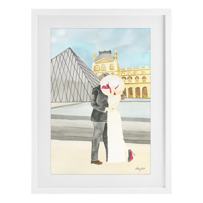 «Couple Embrace At The Louvre», reproduction sous verre encadrée, conception de Hillary Holt