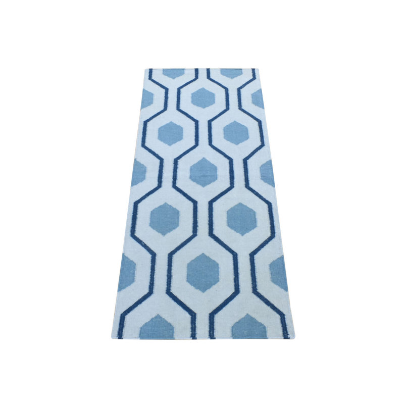 Tapis de couloir bleu en laine à motif géométrique 2 pi 7 po x 6 pi 5BD5368A705542B587C476BAB5250844