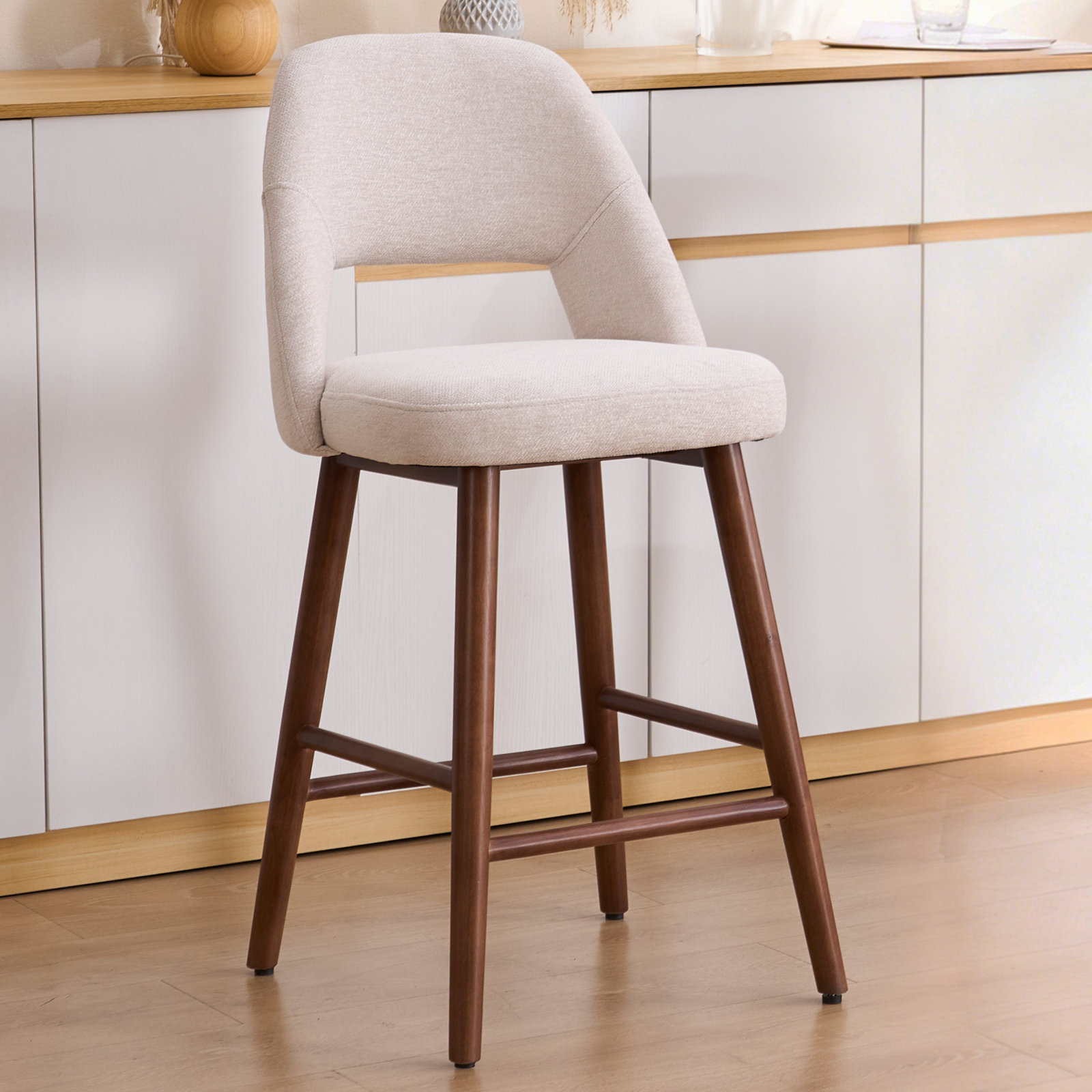 Ryden 26" Bar Stool, Beige Chenille