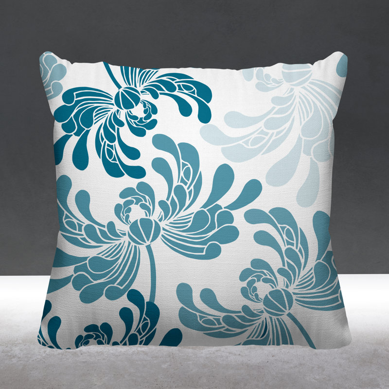 Coussin décoratif intérieur / extérieur Maina, L 15 po x H 15 po, Turquoise