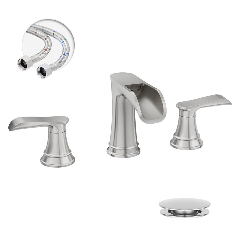 8 In. Waterfall Widespread 2-Handle Bathroom Faucet With Pop-Up Drain Assembly, Brushed Nickel