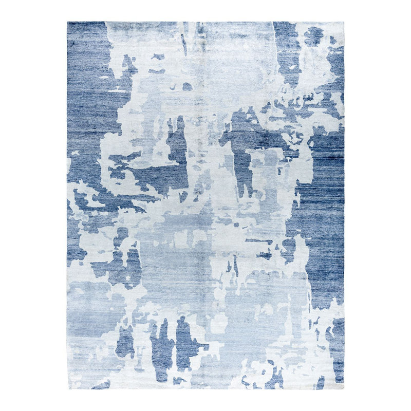 Tapis moderne noué à la main de conception unique - gris, 9 pi 2 po x 12 pi 0 po Modern