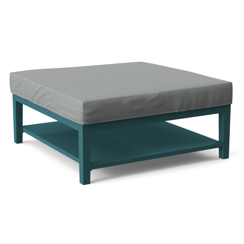 Hammond Square Ottoman, Antique Black Finish, Light Blue Performance Fabric; 0851-55