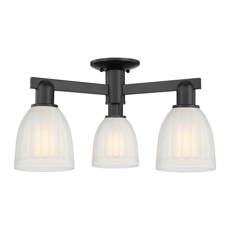Arcadia - Brookfield - 3 Light 23" Semi-Flush Mount - Matte Black Finish - White Shade, Matte Black