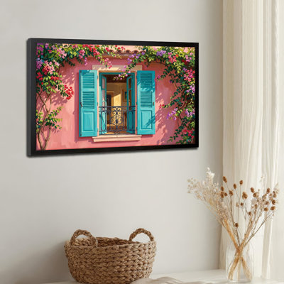 Art mural sur toile noir encadré pour le salon, la chambre à coucher, le bureau ou le vestibule - décoration murale décorative avec fenêtre florale
