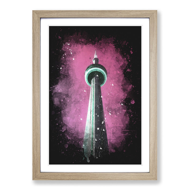 CN Tower In Toronto Canada - Single Picture Frame Painting on MDF, 87cm H x 62cm W x 2cm D, Oak Framed