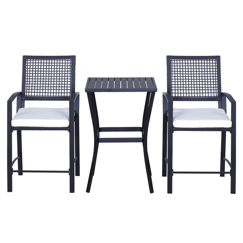 Outdoor Bar Furniture With Cushions. For Backyards, Lawn, Deck, Poolside. , Footrest Feature, Black Look Patio , Cushioned Chairs. Backyard, All Weather Resistance, Footrests, Finish