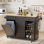 Îlot de cuisine mobile 55 po avec abattant GarveeHome, îlot de cuisine sur roulettes avec porte-épices et porte-serviettes, porte-couteaux, chariot d'îlot de cuisine avec armoire de rangement pour déchets noir