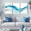 Ensemble de 3 tableaux abstraits à motif de vagues bleues-1168716032
