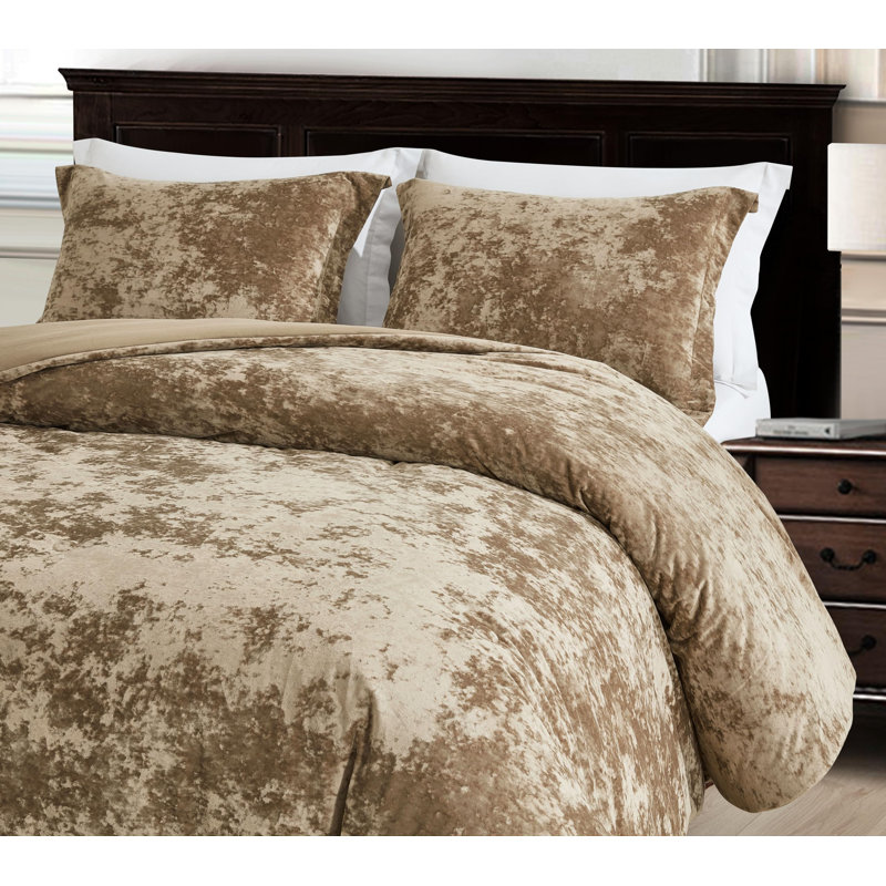 Tan Velvet Queen Reversible Comforter Set with Shams