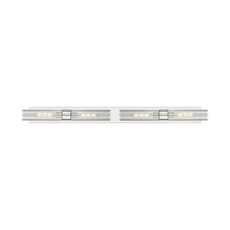 Éclairage pour meuble-lavabo 4 lumières 51 po Ballston - Maliyah - Finition laiton brossé - Abat-jour blanc rayé