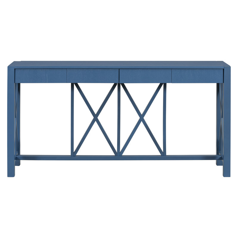 U_Style 60''Acacia Veneer Console Table With 4 Spacious Drawers, Navy Blue
