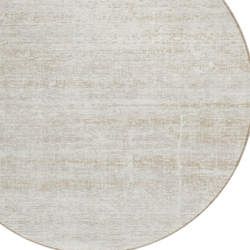 Tapis intérieur rond lavable abstrait ivoire 8 pi