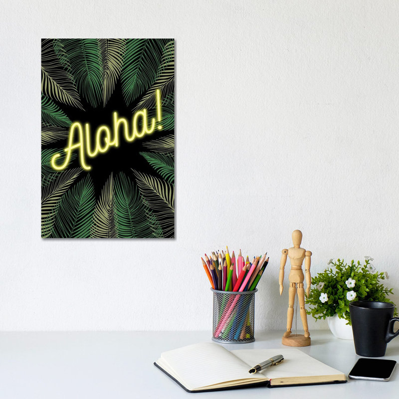 Neon Aloha! Hawaiian Design With Palm Trees by Design Harvest - Wrapped Canvas Print, 20.32 cm H x 30.48 cm W