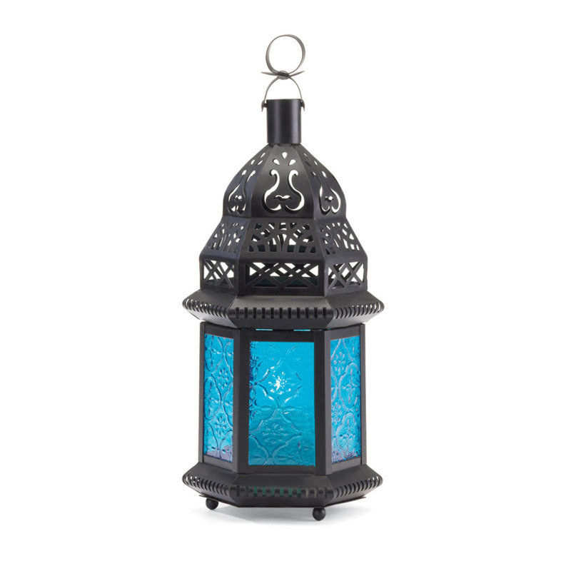 Lanterne de style marocain en verre bleu | Bougie suspendue en fer, Bleu