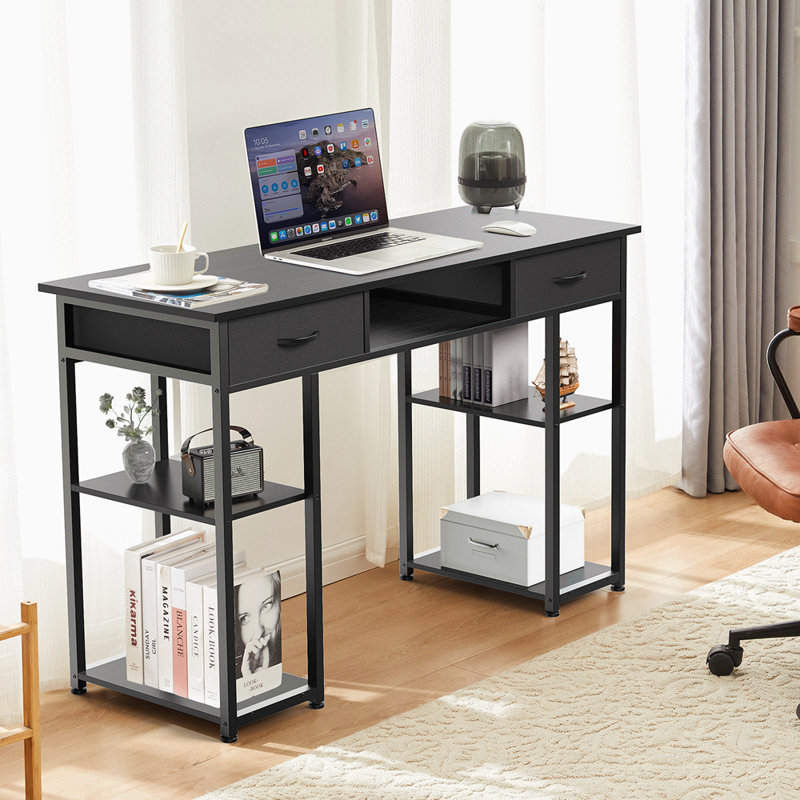 Bureau d'ordinateur Bureau d'ordinateur de chambre à coucher de 48 pouces avec tablettes en tissu, Noir