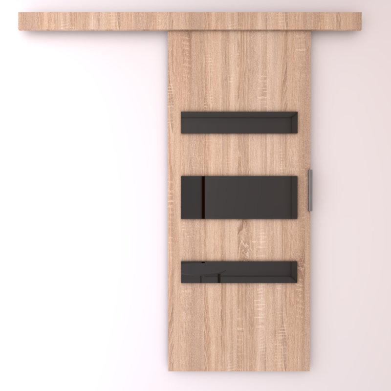 Lize Sliding Door White and Black, 205cm H x 96cm W x 1.6cm D, Sonoma Oak