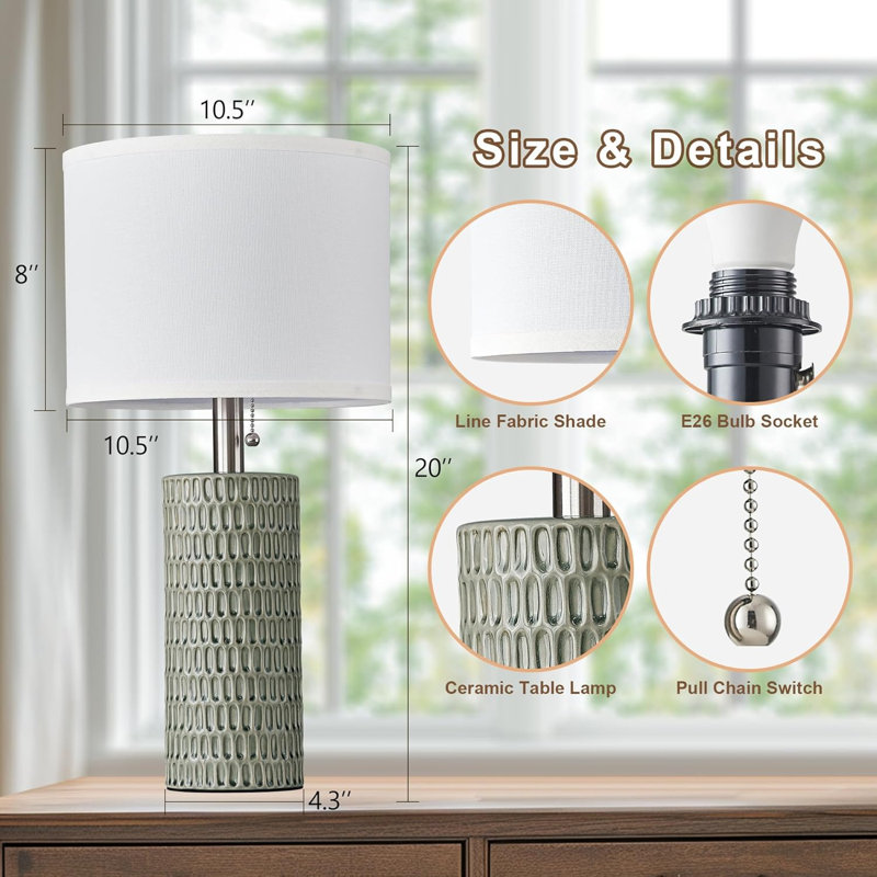 Set Of 2 Light Green Ceramic 20" Table Lamps