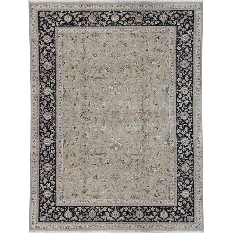 Tapis gris et noir noué à la main de haute qualité