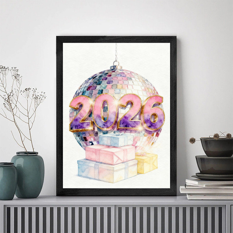 Reproduction d'art encadrée noire encadrée noire, nouvel an 2026, H 11 po x l 9 po