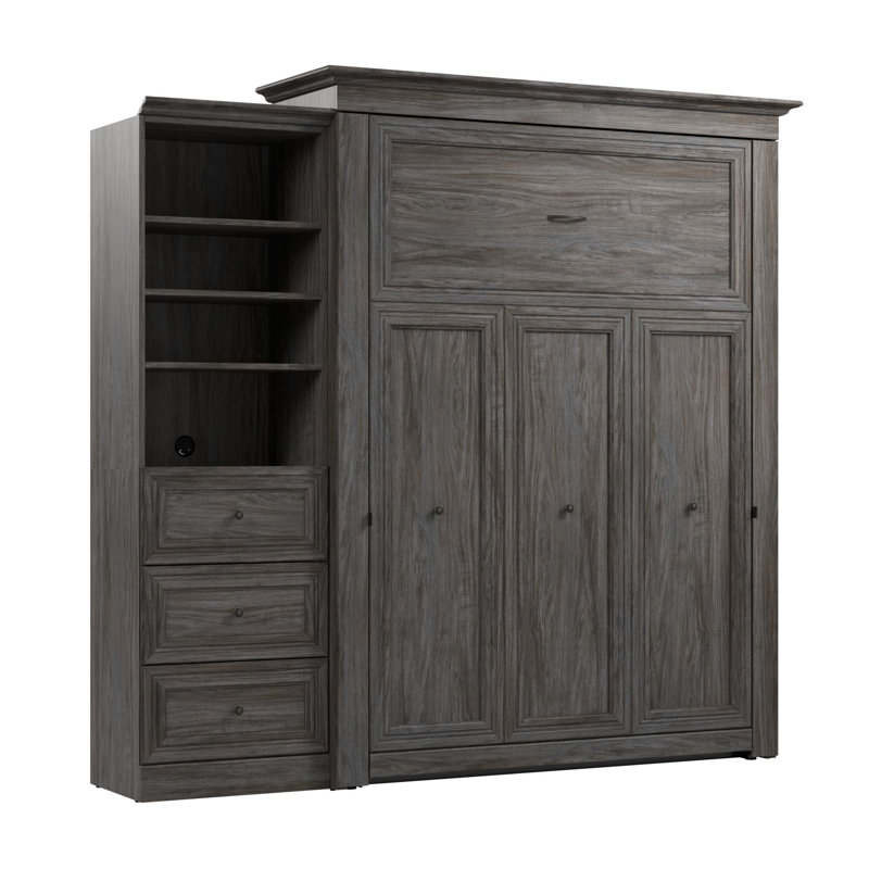 Grand lit escamotable avec rangement Alvaretta, Noyer gris