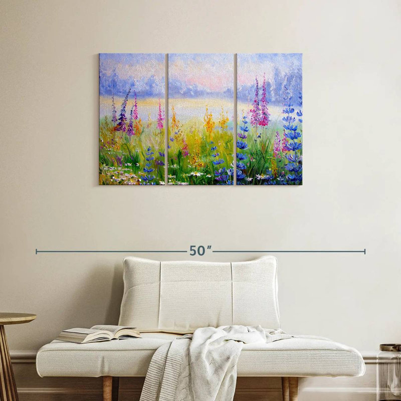 Ensemble de 3 pièces d'art floral sur toile, H 24 po x l 38 po
