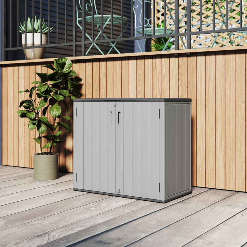 Armoire de rangement verticale en résine à deux portes avec plancher Yardgrace 280 gallons, Gris