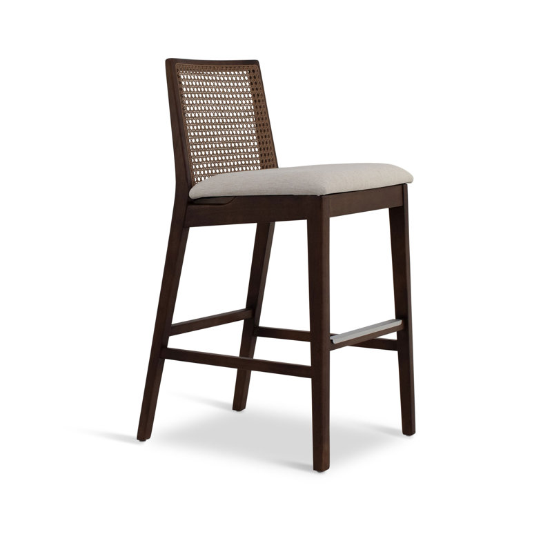 Modern Brazilian Nardia Cane Bar Stool, Medley Ivory/Brown/Natural, Counter Stool (25.5" Seat Height)