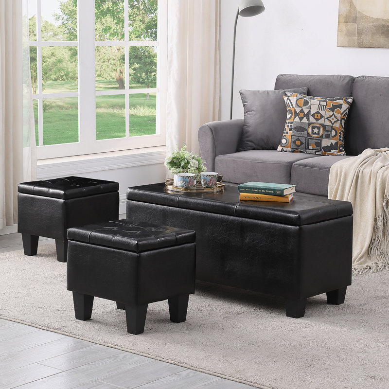 Grand ensemble de repose-pieds avec rangement, repose-pieds combiné 3 en 1, repose-pieds en lin, Black
